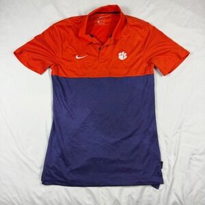 Nike Dri-FIT Clemson Tigers Polo Shirt Mens Small Orange Purple Colorblock Golf